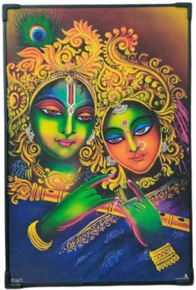 Vinjos Vastu Crafts Radha krishna Wooden Board Painting Wall Scenery Painting Krishna Janmashtami Canvas 12 inch x 18 inch Painting