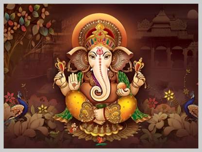 GILARIYA STORE Ganesh JI Wall Decor Art Digital Reprint 9 inch x 12 inch Painting (With Frame) Digital Reprint 12 inch x 9 inch Painting