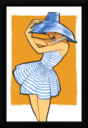 Braj Art Gallery Beach Girl Fashion Framed Poster Digital Reprint 19.5 inch x 13.5 inch Painting