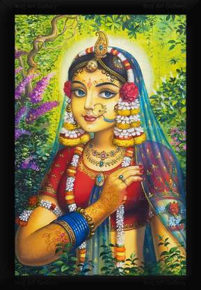 Braj Art Gallery Shri Radha Rani in Vrindavan Painting Photo Frame Digital Reprint 19.5 inch x 13.5 inch Painting