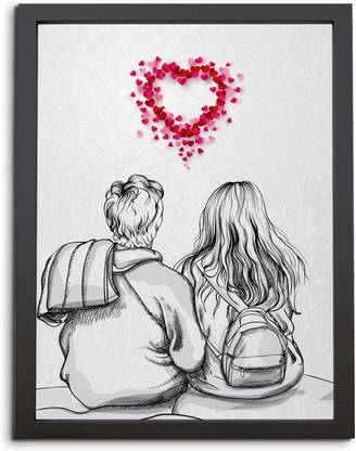 TheKarkhana Cuddling Couple Heart Lovers Wall Frame Laminated Without Glass Digital Reprint 12 inch x 8 inch Painting