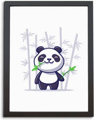 TheKarkhana Cartoon Cute Panda Bamboo Laminated (Without Glass) Digital Reprint 12 inch x 8 inch Painting