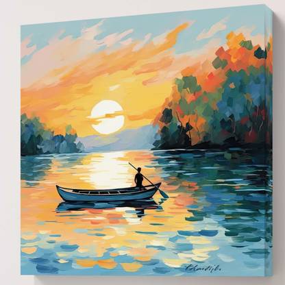 saf Beautiful nature scenery modern art canvas home decor wall paintings with frame Canvas 16 inch x 16 inch Painting
