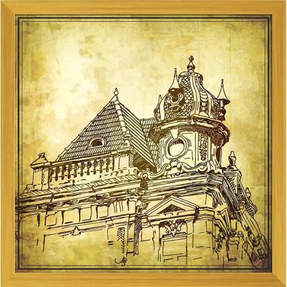 Artzfolio Historical Building In Grunge Background Painting Golden Frame 24x24.1inch Canvas 24.1 inch x 24 inch Painting