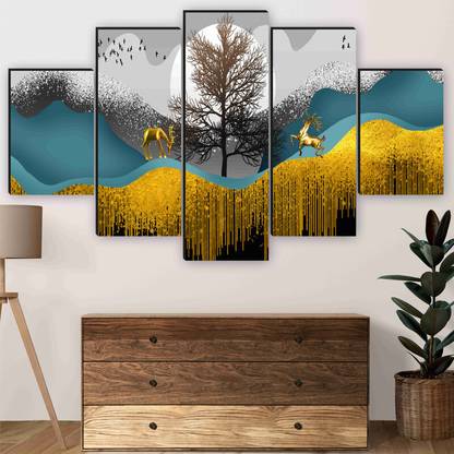 saf dancing deer wall painting for living room, wall decoration, home decoration Digital Reprint 18 inch x 30 inch Painting