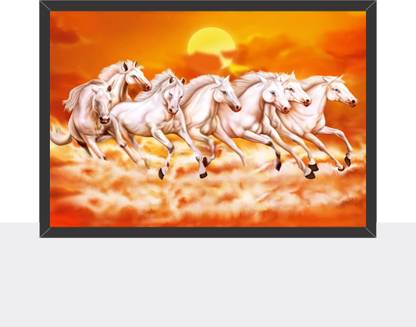 samp Seven Horses Running Painting Frame, Vastu Luck, Lucky Horses, 7 Horses Running Digital Reprint 12 inch x 18 inch Painting