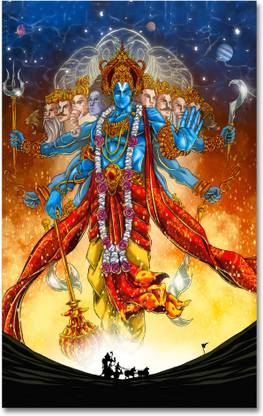 Anweshas Rolled Canvas Painting Without Frame for Home & Office - Lord Narayan Virat Roop Canvas 32 inch x 20 inch Painting