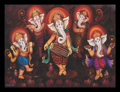 MHridayCraft MHC- Ganesh ji-111 Digital Reprint 9 inch x 12 inch Painting
