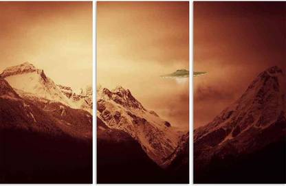 Artzfolio UFO Hovering Over Snow Covered Mountains Split Art Painting 42.5x28inch Digital Reprint 28 inch x 42.5 inch Painting