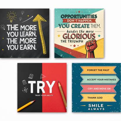 Decormatic Positivity Wall Art Set of 4 – A4 Paintings with Uplifting Messages Digital Reprint 8 inch x 8 inch Painting