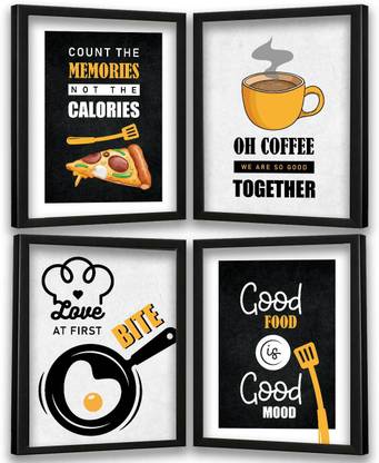 Restaurant Theme Posters with Frame - Framed Posters for Kitchen Restaurant Cafe Wall Decor - Frames for Food Lovers Paper Print