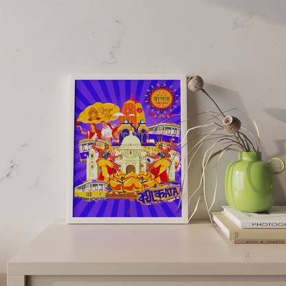 Pop Art Kolkata City Texture Paper Framed Art Print, Wall Décor For Home 3D Poster