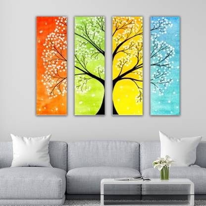 The seven colours beautiful paintings a tree look in spring summer autumn and winter art set of 4 Canvas 24 inch x 12 inch Painting