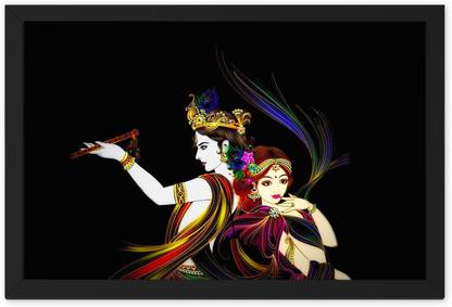 Ritwika's Radha Krishna Flute Love Religious Frame Painting Digital Reprint 9.5 inch x 13.5 inch Painting