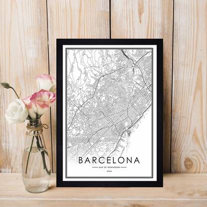Gallery99 "Barcelona Map" Texture Paper Framed Art Print 19.25 Inches X 13.25 Inches Digital Reprint 19.25 inch x 13.25 inch Painting