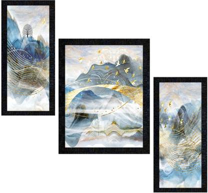 Poster N Frames Landscape Scenery Set of 3 with Acrylic Sheet (Glass) painting-2223 Digital Reprint 13.5 inch x 10.5 inch Painting