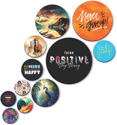 FlyBuy Hub Aesthetic Round Shapes Wooden Wall Art Hanging Painting For Home Decoration Item Digital Reprint 7.5 inch x 7.5 inch Painting