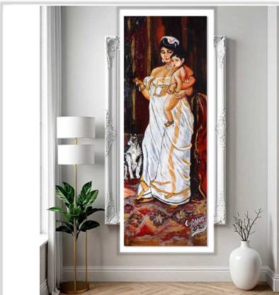 Mohini Art Studio Raja Ravi Verma Canvas Painting | There Comes Papa | Academic Art Canvas 37.4 inch x 13.5 inch Painting