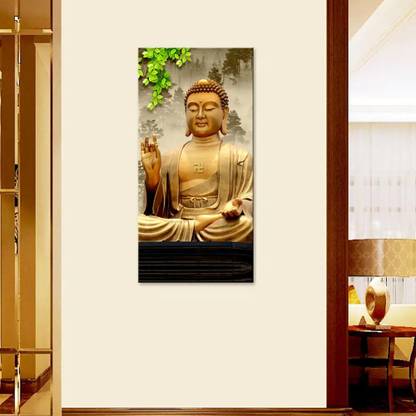 Dekorstation Blessing Buddha Spiritual Vertical Wall Painting With Frame Canvas 48 inch x 24 inch Painting