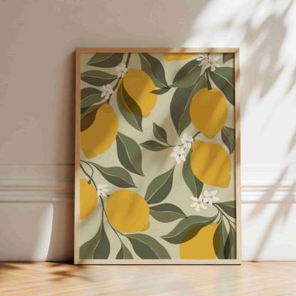 SAF PRINT saf Lemon print Natural brown frame painitng for home, office and living room D