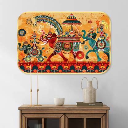saf Traditional Art Crystal Embedded High Gloss Surface with Golden Frame Digital Reprint 18 inch x 12 inch Painting