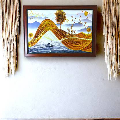 Aalyadecore Golden Trees Mountain Painting Acrylic 27 inch x 19 inch Painting