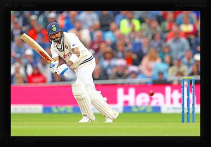 Braj Art Gallery Virat Kohli playing a shot in Test Cricket Photo Frame Digital Reprint 13.5 inch x 19.5 inch Painting