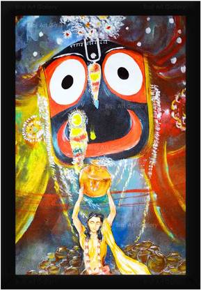 Braj Art Gallery Lord Jagannath & Chaitanya Mahaprabhu Canvas Painting Photo Frame Digital Reprint 19.5 inch x 13.5 inch Painting