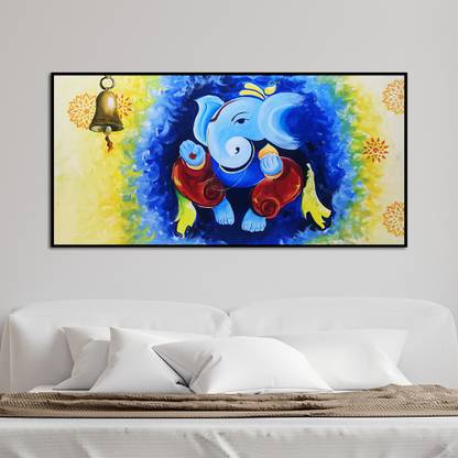 DecorGlance Handmade Abstract Ganesha Background Canvas Wall Painting (Acrylic Color) Canvas 48 inch x 24 inch Painting