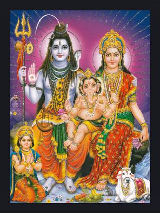 Gita Govinda SHIV PARIWAR Sparkle Coated Religious Frame