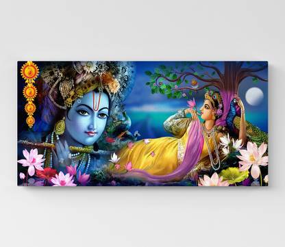 GIFTMASTER Radhe Krishna Painting Photo Frame Iskcon Radha Krishna Photo For Bedroom Decor Canvas 12 inch x 24 inch Painting