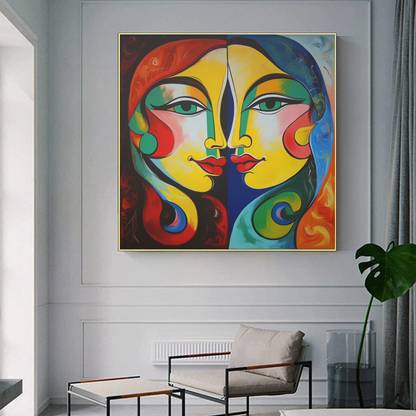 D.V TECH PREMIUM M44 TWO FACE WOMEN ART CANVAS OFFICE ROOM DRAWING ROOM 18X18 INCH Canvas 18 inch x 18 inch Painting