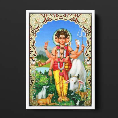 GIFTMASTER Lord Guru Dattatreya Swamy Floating Photo Frame For Pooja Canvas 24 inch x 16 inch Painting