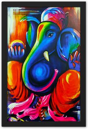 Ritwika's Abstract Ganesha Religious Modern Art Frame Painting Digital Reprint 13.5 inch x 9.5 inch Painting