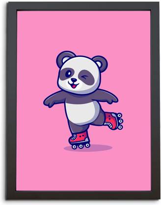 TheKarkhana Cartoon Cute Skater Panda (Laminated Without Glass) Digital Reprint 12 inch x 8 inch Painting