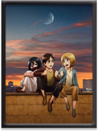 Jurojin Junction Eren x Armin x Mikasa Digital Reprint 12 inch x 9 inch Painting