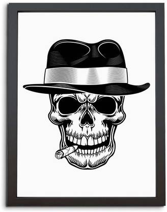 TheKarkhana “Skeleton Skull Gangster Hat Cigar Halloween" Laminated (Without Glass) Digital Reprint 12 inch x 8 inch Painting
