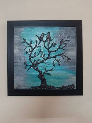 Chahini Arts "Shadowed Arboreal Essence" Embossed 12 inch x 12 inch Painting