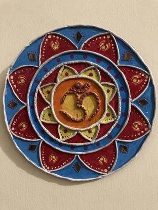 Creativedesign Beautiful Lippan Art OM Round FRAME Acrylic 8 inch x 8 inch Painting