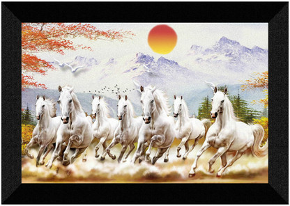 Lot De 5 Grands Panneaux Peinture Vastu - Chevaux De Course Au Galop, Texturé, 127x76 Cm