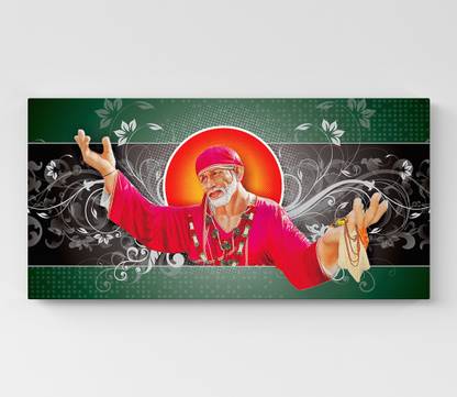 GIFTMASTER Sai Baba Painting Frame Sri Sathya Sai Baba Photo Frame Srinath Ji Photo Frame Canvas 12 inch x 12 inch Painting