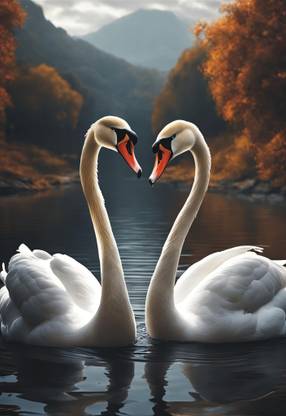 ASHIT swan couple | Love Birds | raj hans | beautiful hd photo frame Digital Reprint 14 inch x 10 inch Painting