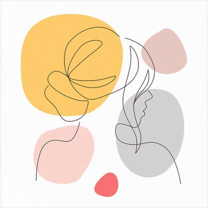 Wallfe Freehand Women Face Backside Line Pine Wood Square Shape Wall ModernArt Painting Canvas 16 inch x 16 inch Painting