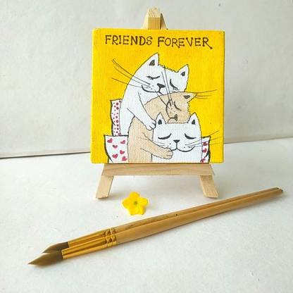 Soul Shoppr Soul Shoppr Mini Canvas Hand-painting : Cute Cats Canvas 8 inch x 4 inch Painting