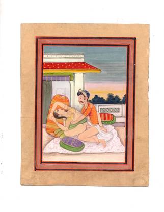 Benares Souvenirs Antique Painting of Kamasutra Pose More Than 80 Years Old Oil 9 inch x 5 inch Painting
