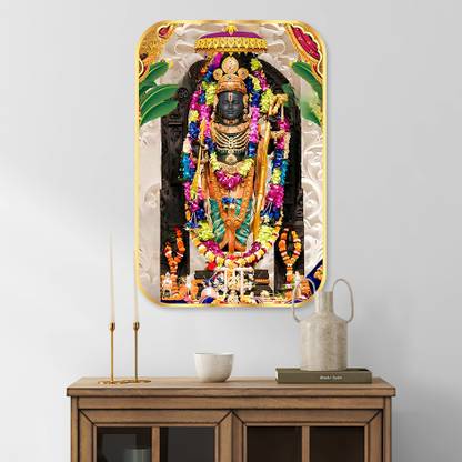 Aartify Ram Lalla Crystal Embedded High Gloss Surface with Golden Frame Digital Reprint 18 inch x 12 inch Painting