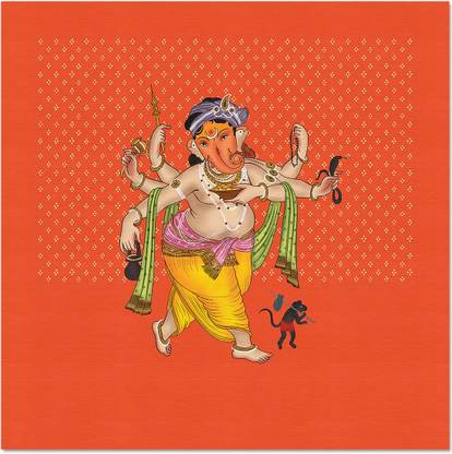 Mituja Religious Canvas Paintings Lord Ganesh Pichwai Art Traditional | Living Room Digital Reprint 12 inch x 12 inch Painting