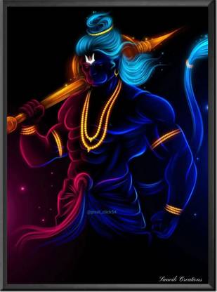 Sanvik Creations Hanuman Ji Photo Frame, God Photo Frame for Wall Décor, Glowing Art, Matt Finish Digital Reprint 18 inch x 12 inch Painting