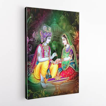 GIFTMASTER Radha Krishna Painting photo Frame Wall Decor for Devotee and re;igious people Canvas 18 inch x 12 inch Painting