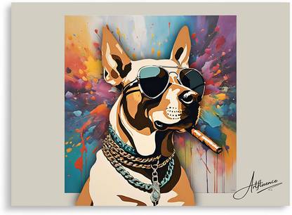 Artfluence Doggone Dapper Abstract Painting For Home, Cafes, Hotels Stretched Canvas 16.5 inch x 23.7 inch Painting